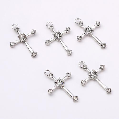 Tibetan Style Cross Pendants, with Cubic Zirconia, platinum color plated, DIY, 29x20mm, Sold By PC