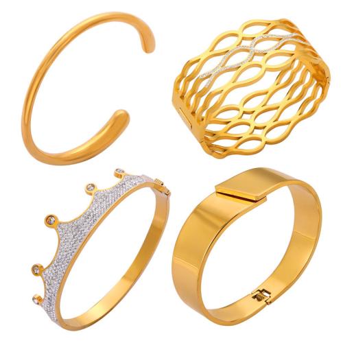 Bracelet d'acier titane, avec Tchèque, bijoux de mode & styles différents pour le choix & pour femme, doré, Diamètre intérieur:Environ 60mm, Vendu par PC