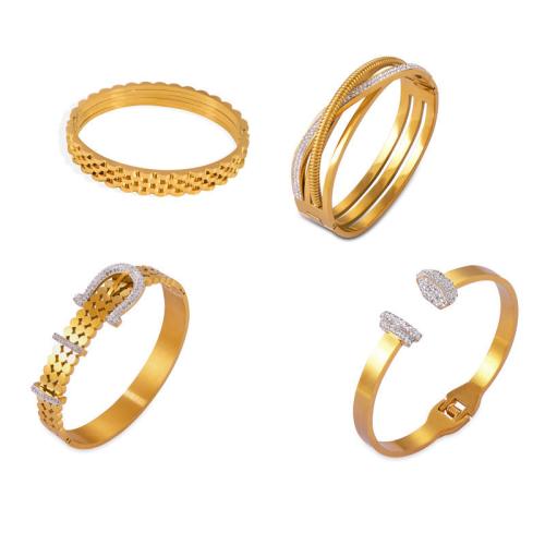 Bracelet d'acier titane, avec Tchèque, bijoux de mode & styles différents pour le choix & pour femme, doré, Diamètre intérieur:Environ 60mm, Vendu par PC