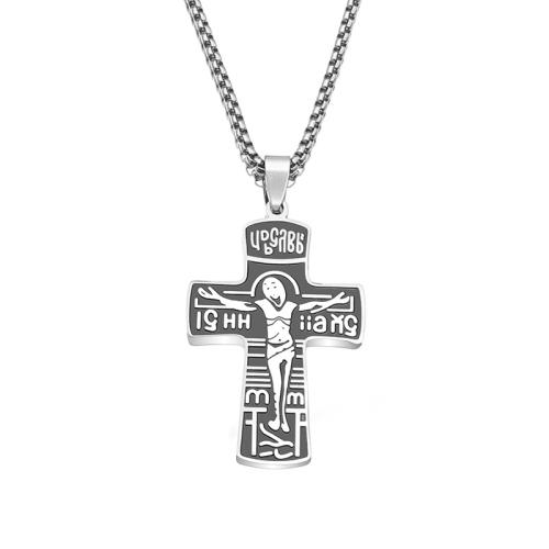 Stainless Steel Jewelry Necklace, 304 Stainless Steel, Cross, polished, fashion jewelry & for man, original color, 47x31mm, Length:Approx 60 cm, Sold By PC