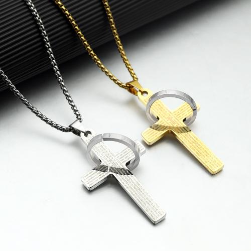 Stainless Steel Jewelry Necklace, 304 Stainless Steel, Cross, fashion jewelry & Unisex, more colors for choice, 53x30mm, Length:Approx 60 cm, Sold By PC