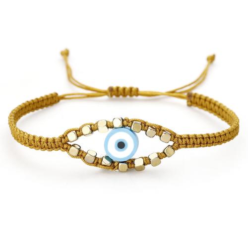 Evil Eye Jewelry Bracelet, Knot Cord, with Polymer Clay & Brass, handmade, fashion jewelry & Unisex & adjustable, more colors for choice, Length:Approx 16-26 cm, Sold By PC