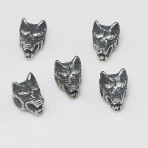 Stainless Steel Beads, 304 Stainless Steel, Wolf, DIY, original color, 9x14x11mm, Hole:Approx 2mm, Sold By PC