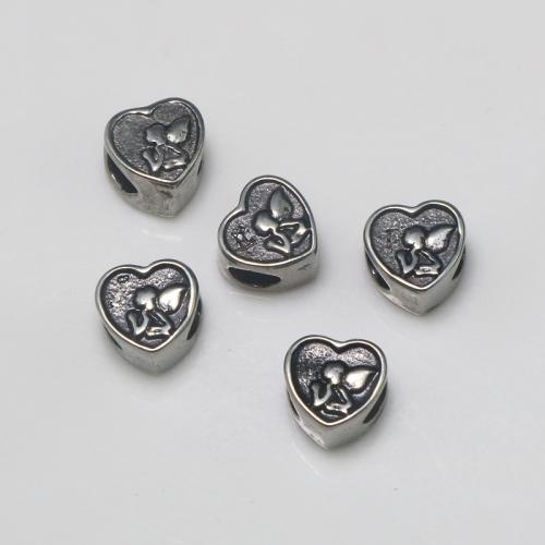 Stainless Steel Large Hole Beads, 304 Stainless Steel, Heart, DIY, original color, 10x10x7.50mm, Hole:Approx 4.5mm, Sold By PC