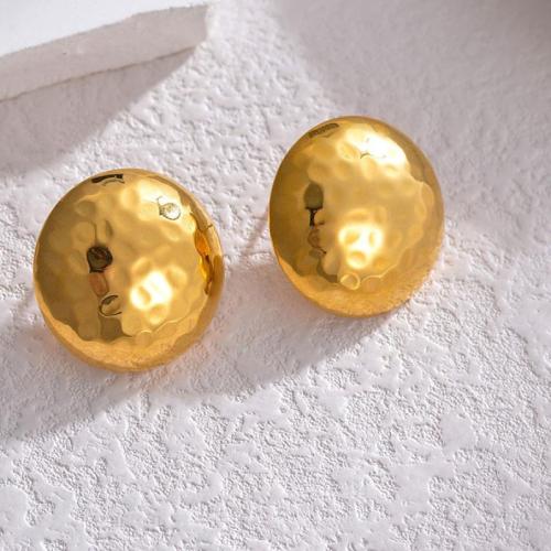 Titanium Steel  Earring Round gold color plated for woman 24mm Sold By Pair