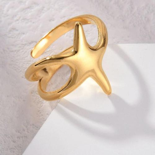 Titanium Čelik Finger Ring, Morska zvijezda, zlatna boja pozlaćen, za žene, Prodano By PC