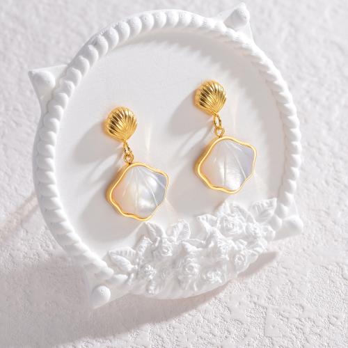 Titanium Steel  Earring with Plastic Pearl gold color plated & for woman & with rhinestone Sold By Pair