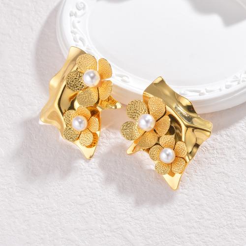 Boucle d'oreille Acier Titane, avec perle de plastique, Placage de couleur d'or, styles différents pour le choix & pour femme, plus de couleurs à choisir, Vendu par paire