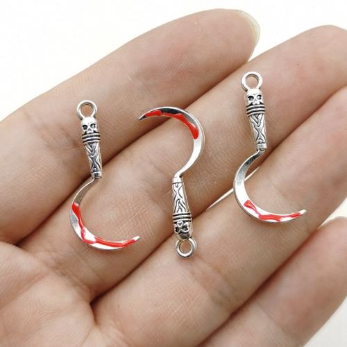 Tibetan Style Pendants, Sword, silver color plated, DIY, red, nickel, lead & cadmium free, 13x30mm, 10PCs/Bag, Sold By Bag