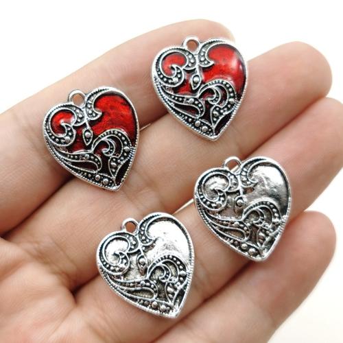 Tibetan Style Enamel Pendants, Heart, silver color plated, DIY, more colors for choice, nickel, lead & cadmium free, 20x23mm, 10PCs/Bag, Sold By Bag