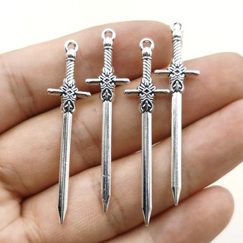 Tibetan Style Pendants, Sword, silver color plated, DIY, nickel, lead & cadmium free, 13x49mm, 10PCs/Bag, Sold By Bag