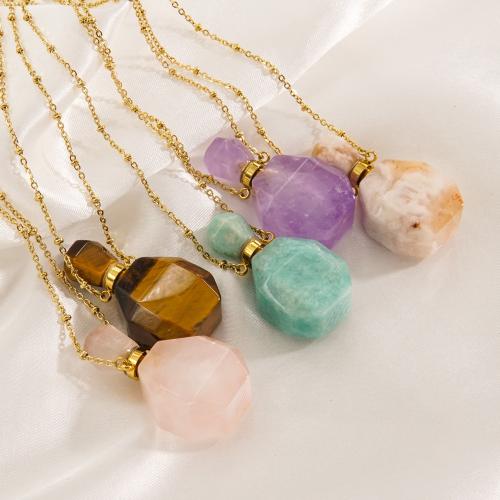 304 Stainless Steel Perfume Bottle Necklace, with Natural Stone, with 5cm extender chain, plated, fashion jewelry & different materials for choice, more colors for choice, 20x38mm, Length:75 cm, Sold By PC