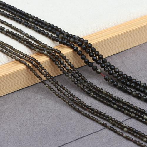 Gemstone Jewelry Beads, Gold Obsidian, Round, DIY & different size for choice, black, Sold By Strand