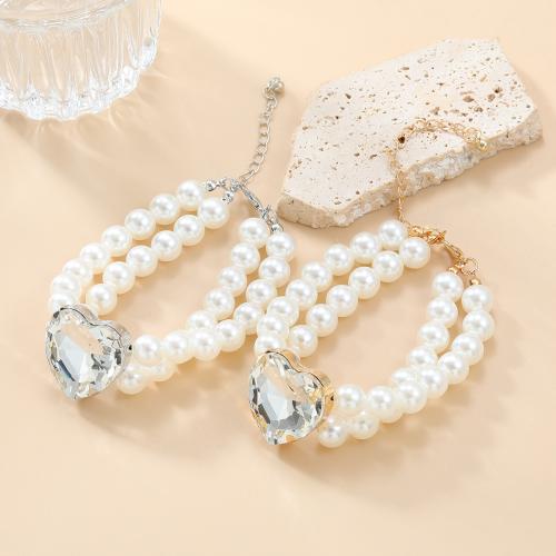 Zinc Alloy Jewelry Necklace with Glass Rhinestone & Plastic Pearl with 7.9cm extender chain plated fashion jewelry & for woman Length 20.2 cm Sold By PC