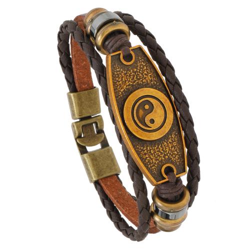 PU Leather Cord Bracelets Zinc Alloy with PU Leather & Copper Coated Plastic handmade three layers & fashion jewelry & for man brown Length 21 cm Sold By PC