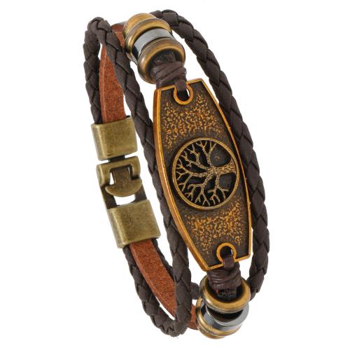 PU Leather Cord Bracelets Zinc Alloy with PU Leather & Copper Coated Plastic handmade three layers & fashion jewelry & for man brown Length Approx 21 cm Sold By Set