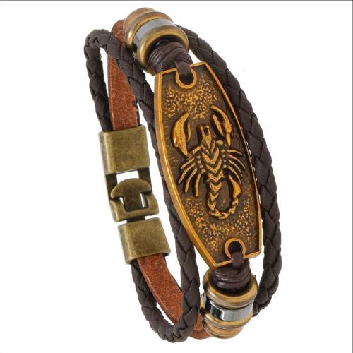 PU Leather Cord Bracelets Zinc Alloy with PU Leather & Copper Coated Plastic handmade three layers & fashion jewelry & for man brown Length Approx 21 cm Sold By PC