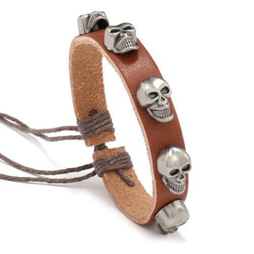 Cowhide Bracelet, with Wax Cord & Tibetan Style, handmade, fashion jewelry & for man, brown, Length:Approx 17-18 cm, Sold By PC