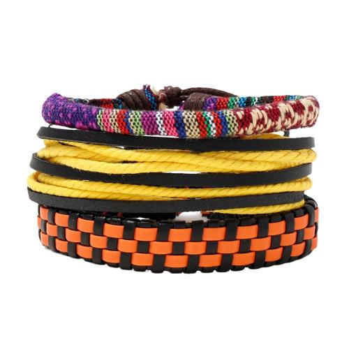PU Leather Cord Bracelets with Wax Cord handmade three pieces & fashion jewelry & for man multi-colored about 6cm Sold By Set