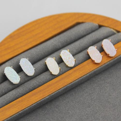 Brass Stud Earring, with Ice Quartz Agate, plated, for woman, more colors for choice, Sold By Pair