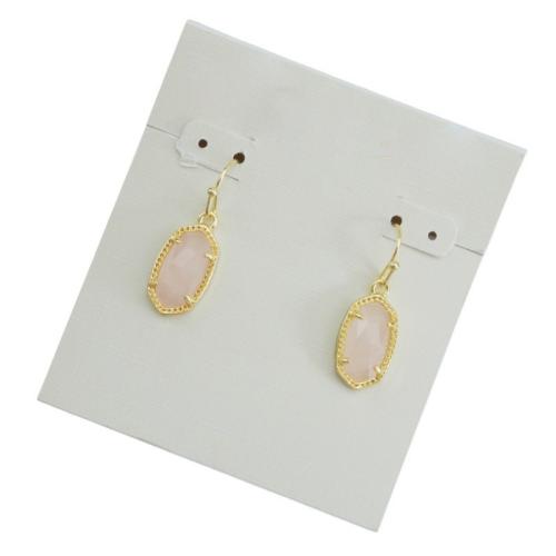 Boucles d'oreilles pendantes en laiton, avec quartz rose, Placage, pour femme, plus de couleurs à choisir, 10x17mm, Vendu par paire