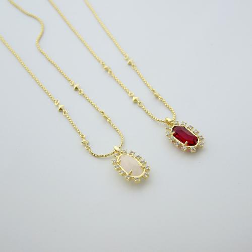 Zinc Alloy Jewelry Necklace with Rose Quartz plated micro pave cubic zirconia & for woman Length Approx 72 cm Sold By Pair