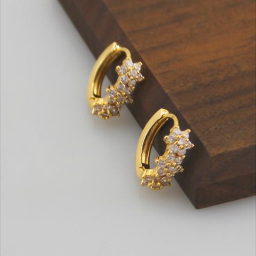 Cubic Zirconia Micro Pave Brass Earring, plated, micro pave cubic zirconia & for woman, golden, 16mm, Sold By Pair