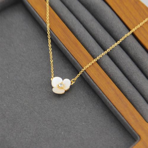 Cubic Zircon Micro Pave Brass Necklace with Shell with 6CM extender chain plated micro pave cubic zirconia & for woman golden Length Approx 43 cm Sold By PC