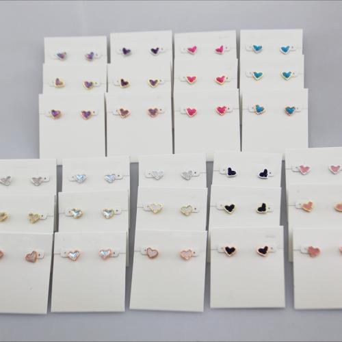Brass Stud Earring, with Gemstone, Heart, plated, different materials for choice & for woman, more colors for choice, 11mm, Sold By Pair