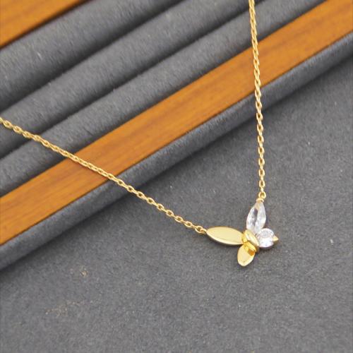 Cubic Zircon Micro Pave Brass Necklace, with 7CM extender chain, Butterfly, plated, micro pave cubic zirconia & for woman, golden, Length:Approx 43 cm, Sold By PC