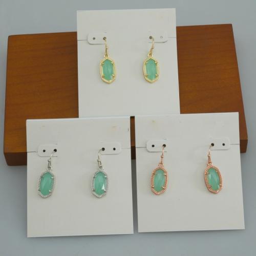 Boucles d'oreilles pendantes en laiton, avec pierre gemme, Placage, pour femme, plus de couleurs à choisir, 10x17mm, Vendu par paire