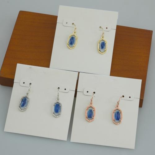 Messing oorhangers, met Blue Goldstone, plated, voor vrouw, meer kleuren voor de keuze, 10x17mm, Verkocht door pair