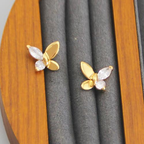 Cubic Zirconia Micro Pave Brass Earring Butterfly plated & micro pave cubic zirconia & for woman golden Sold By Pair