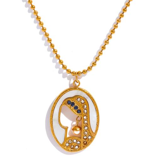 Titanstahl Halskette, mit Kunststoff Perlen, plattiert, Micro pave Zirkonia & für Frau, goldfarben, Länge:ca. 41-50 cm, verkauft von PC