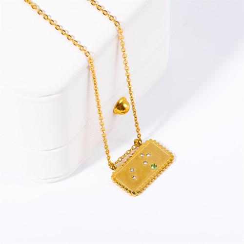 Titanium Steel Necklace, with 5cm extender chain, Vacuum Ion Plating, different designs for choice & micro pave cubic zirconia & for woman, golden, Length:40 cm, Sold By PC