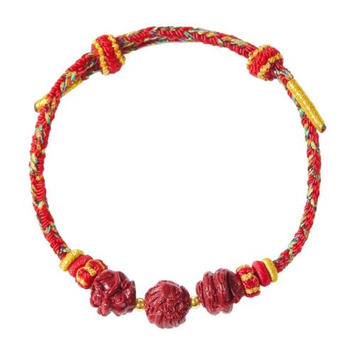 Cotton Cord Bracelet with Cinnabar Chinese Zodiac handmade braided & for woman Length Approx 6-8 Inch Sold By PC