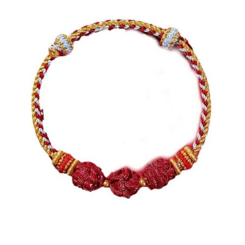 Cotton Cord Bracelet with Cinnabar Chinese Zodiac braided & for woman Length Approx 6-8 Inch Sold By PC