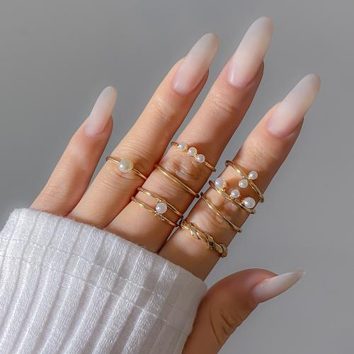 Tibetan Style Ring Set, with Plastic Pearl & Iron, plated, different styles for choice & micro pave cubic zirconia & for woman & enamel & with rhinestone, Sold By Set
