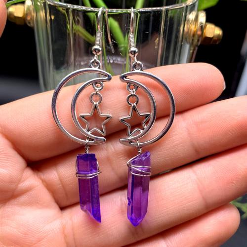 Natural Quartz Earrings with Zinc Alloy fashion jewelry & for woman 80mm Sold By Pair