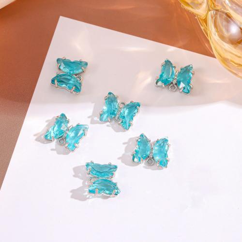 Brass Jewelry Pendants with Crystal Butterfly silver color plated fashion jewelry & DIY blue nickel lead & cadmium free Sold By PC
