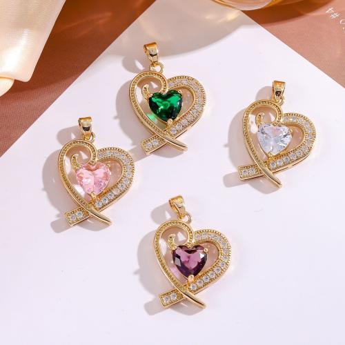 Cubic Zirconia Micro Pave Brass Pendant with Crystal Heart gold color plated fashion jewelry & DIY & micro pave cubic zirconia nickel lead & cadmium free Sold By PC