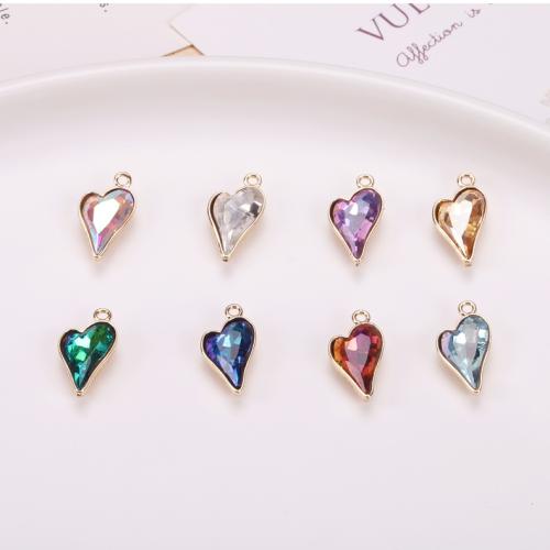Messing hjerte Vedhæng, med Krystal, Heart, guldfarve belagt, mode smykker & du kan DIY, flere farver til valg, nikkel, bly & cadmium fri, 10x20mm, Solgt af PC