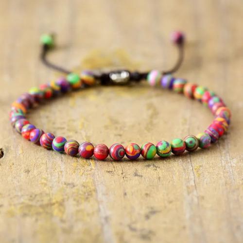 Gemstone Bracelets, Natural Stone, with Knot Cord, with 6cm extender chain, Round, Adjustable & fashion jewelry & Unisex, more colors for choice, 4mm, Length:Approx 17 cm, Sold By PC