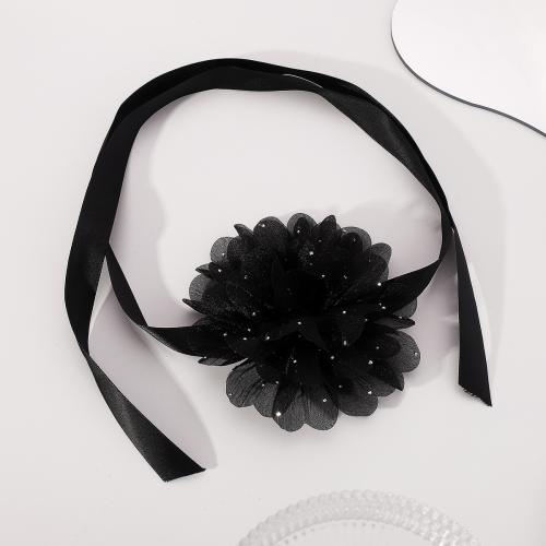 Fashion Choker halskæde, Gaze, Træ Paeony, mode smykker & for kvinde, sort, Længde Ca. 99.5 cm, Solgt af PC