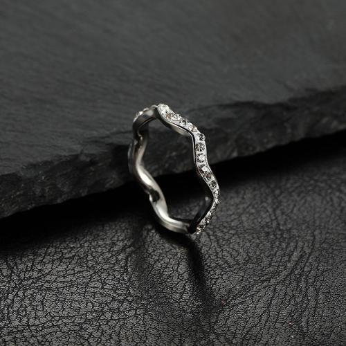 Rhinestone Stainless Steel Finger Ring 304 Stainless Steel fashion jewelry & Unisex & with rhinestone Sold By PC
