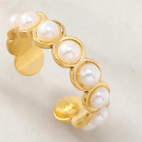 Rhinestone-Edelstahl -Finger-Ring, 304 Edelstahl, mit Kunststoff Perlen, Modeschmuck & verschiedene Stile für Wahl & für Frau & mit Strass, Größe:7, verkauft von PC