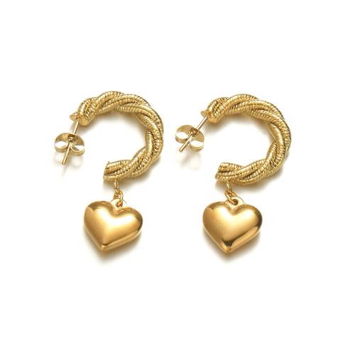 Stainless Steel Drop Earring 304 Stainless Steel Heart 14K gold plated fashion jewelry & for woman golden Sold By Pair