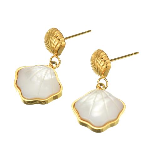 Stainless Steel Drop Earring 304 Stainless Steel with Shell Shell 18K gold plated fashion jewelry & for woman golden 25mm Sold By Pair