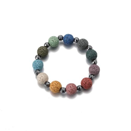 Bracelets de pierres précieuses, lave volcanique, avec hématite non magnétique, bijoux de mode & pour homme, Vendu par Environ 18 cm brin