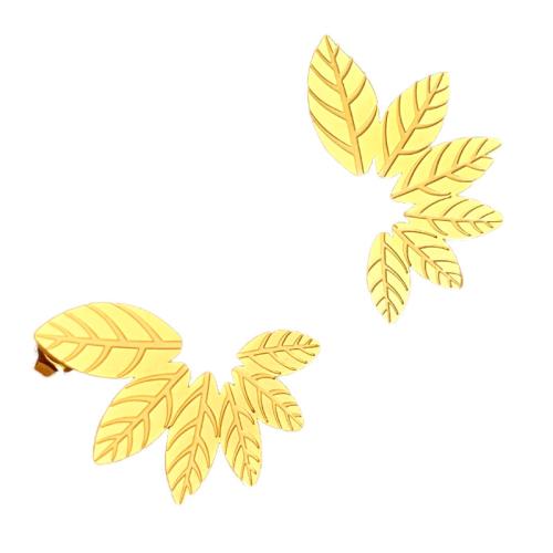 Stainless Steel Stud Earrings, 304 Stainless Steel, Leaf, 18K gold plated, fashion jewelry & for woman, golden, 20.60x34.60mm, Sold By Pair